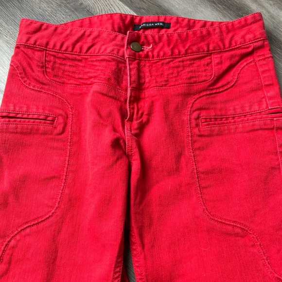 Marissa Webb Red Moto Skinny Jeans Zip Ankle Crop Fitted Denim Biker Pants 27 - Picture 5 of 12